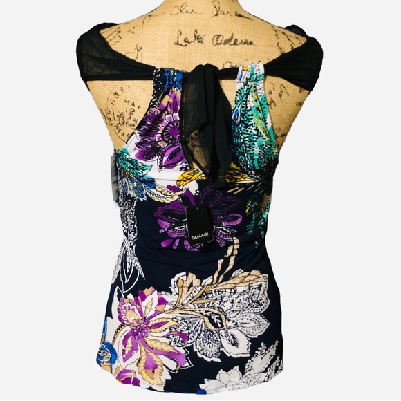 Elie Tahari Beautiful NWT Vibrant Sleeveless Top w/Necktie - Picture 8 of 16